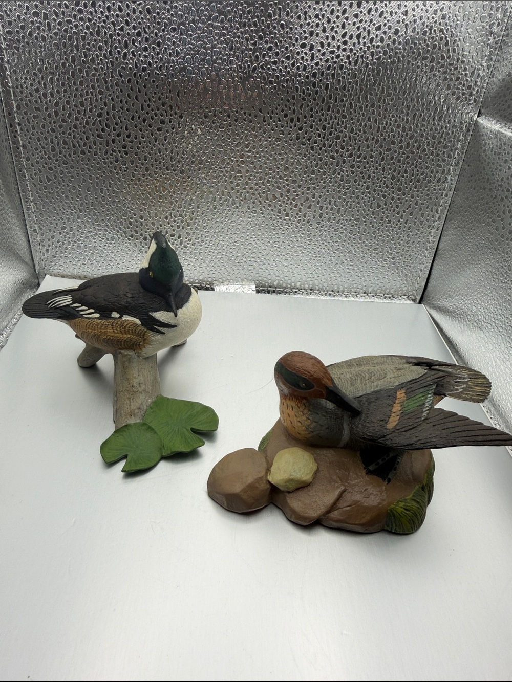Set of two vintage duck figurines. Molded resin. Great condition!